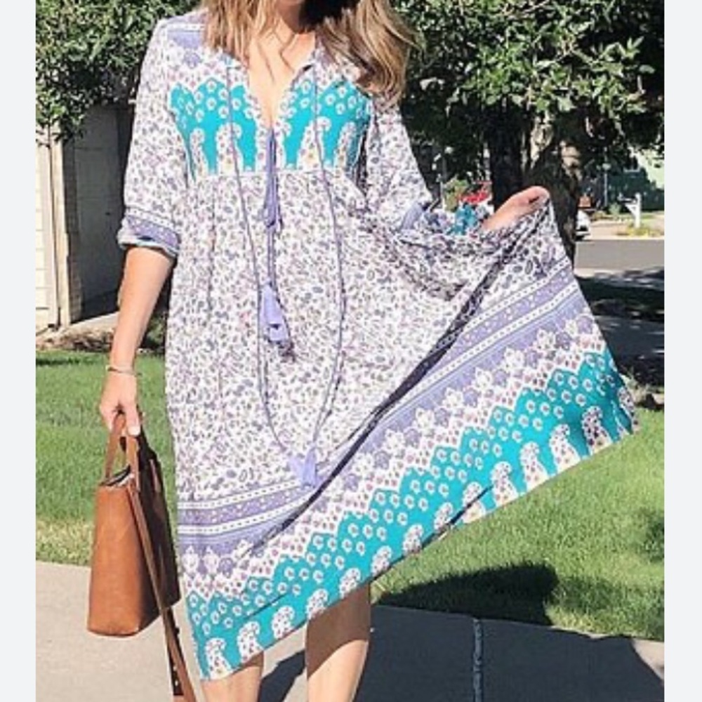 Bohemian Teal & Lavender Midi Dress